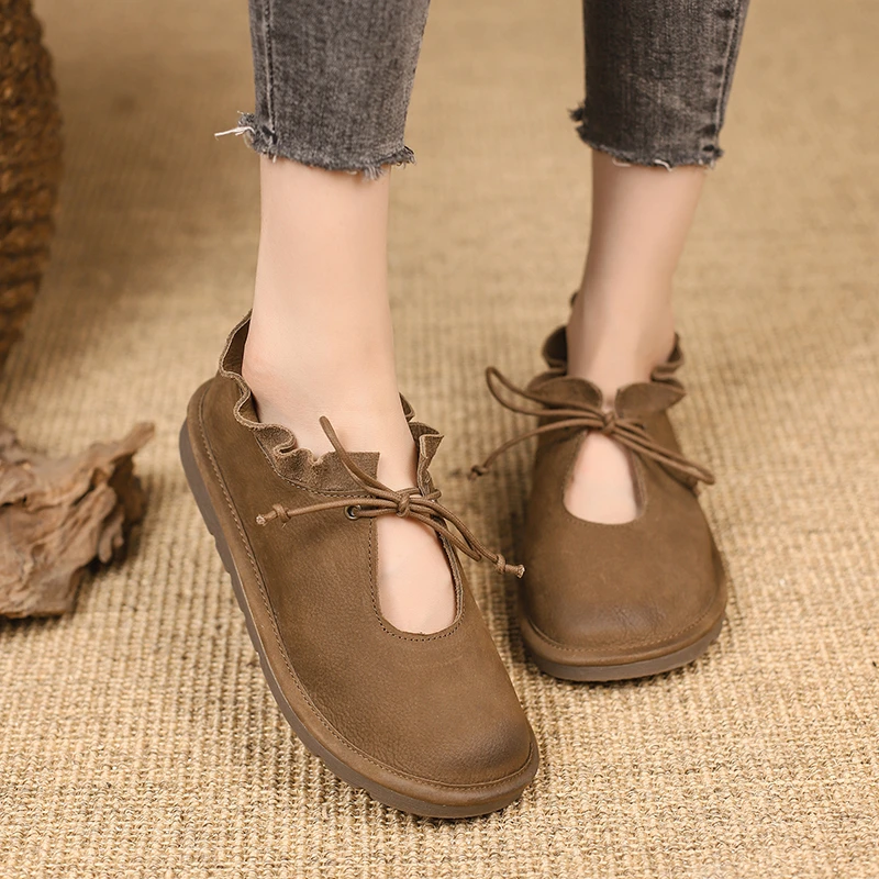 Spring Summer Soft Artmu Original Flats Shoes for Women Lace Up Genuine Leather Comfort Luxury Elegant Shoes for Ladies Zapatos