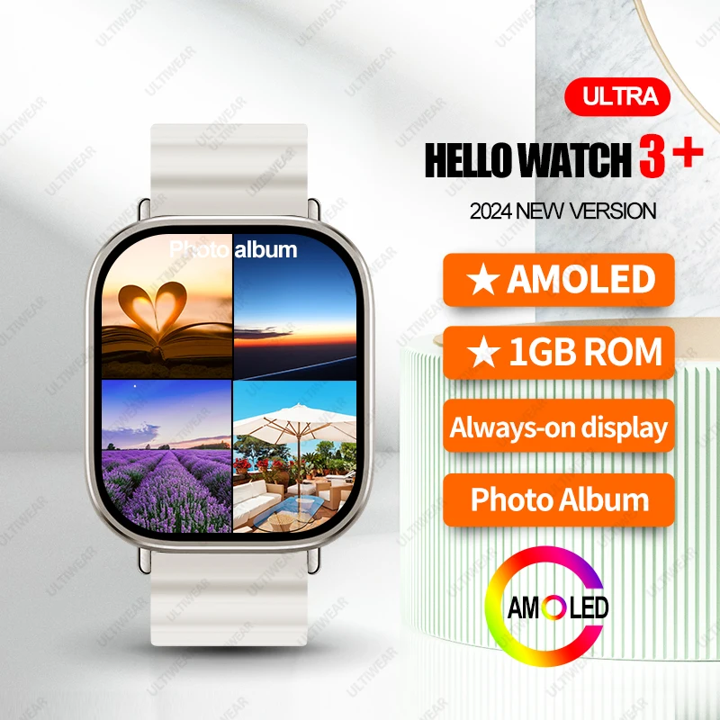 Hello Watch 3+ Ultra Gen2  AMOLED Smart Watch Men NFC Compass Smartwatch Always-on Display 1GB ROM Photo Album for Android IOS