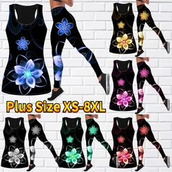 Women's Yoga Set Women's Sparkling Flower Printed Tights Fitness Running Hip Lift Yoga Pants Tank Top Yoga Set XS-8XL