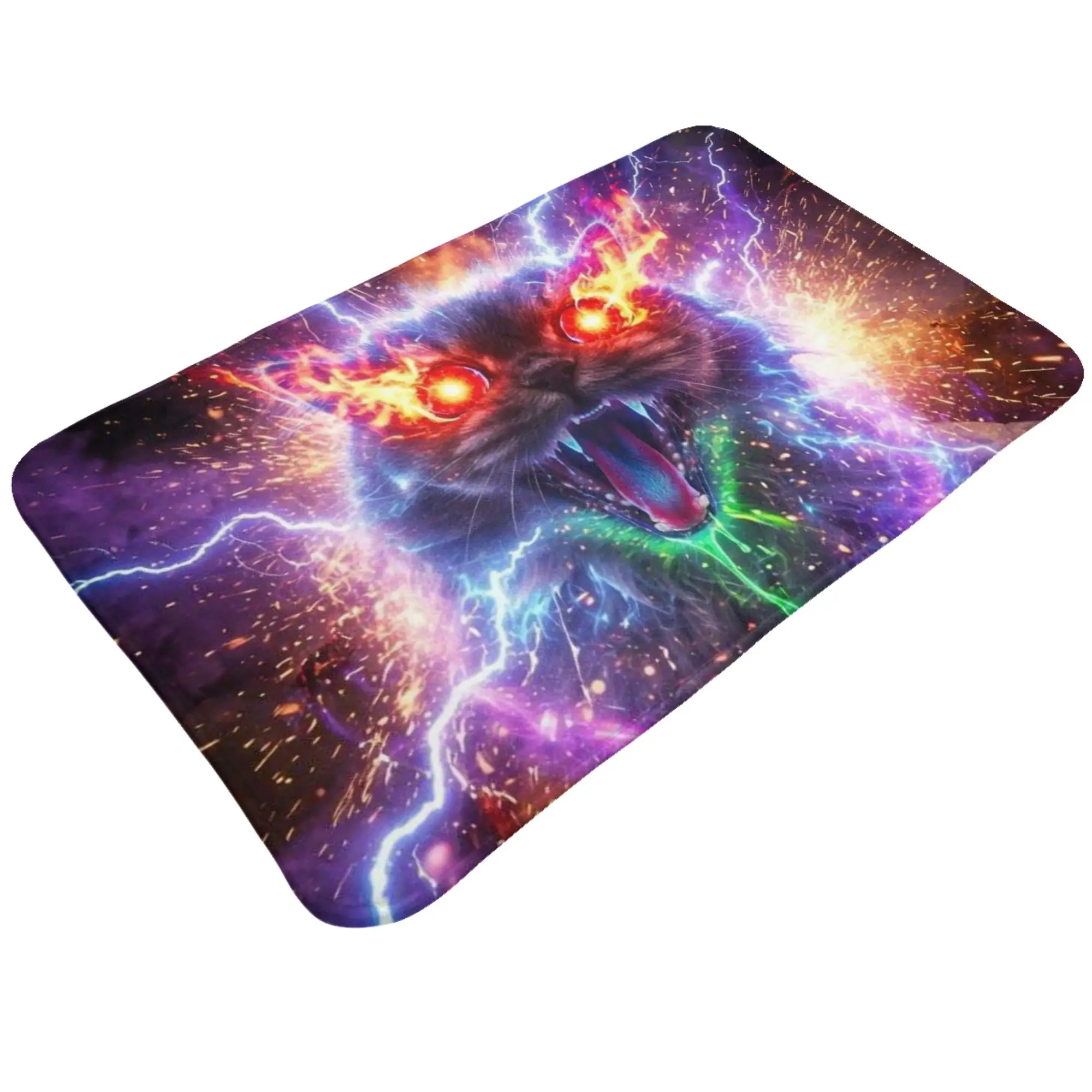 Fiery Lightning Demon Cat Cosmic Dark Art Anti-Slip Doormat Kitchen Mat  Indoor PatternHomeDecor