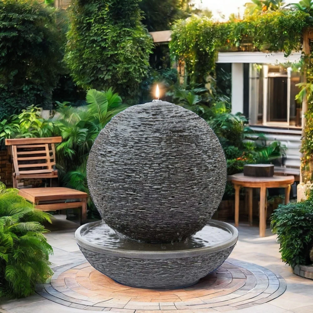 Round Waterfall Fountain, Outdoor Water Fountain Indoor Home Decoration