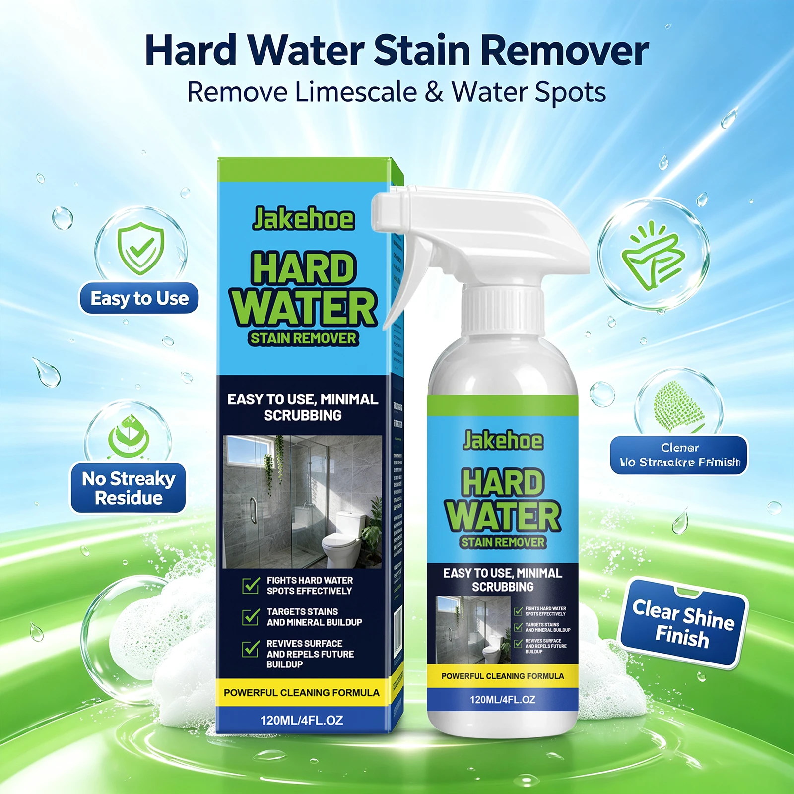 Scale Cleaning Spray Dissolve Limescale Water Spots & Mineral Buildup Remove Yellow Restore Glass Luster Household Glass Cleaner