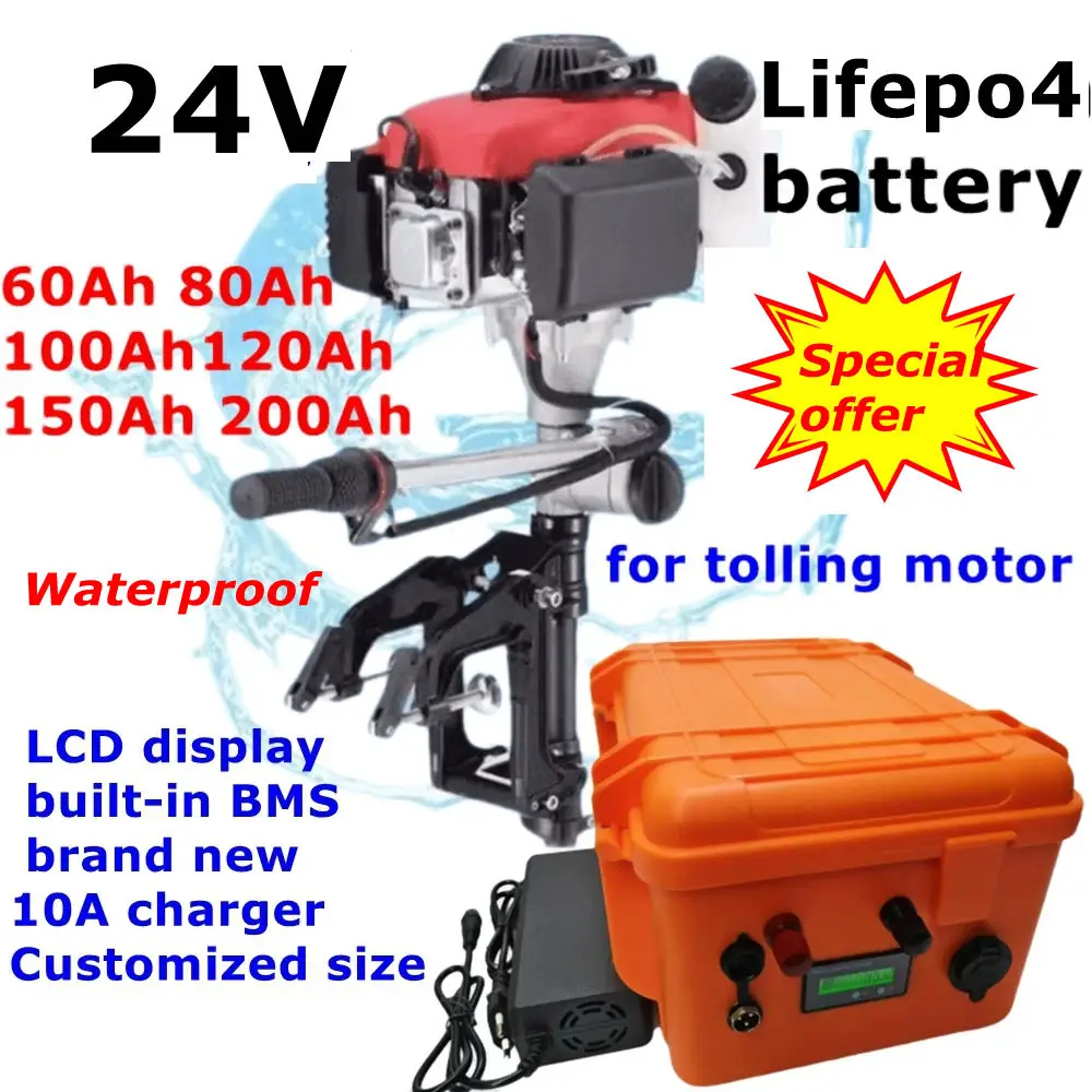 

CZ-Batterie Lifepo4 24V, 50/60/80/100/120/150 Ah, avec charger 10A, pour tolling moto fish boat tmoteur de bateau à la traîne.