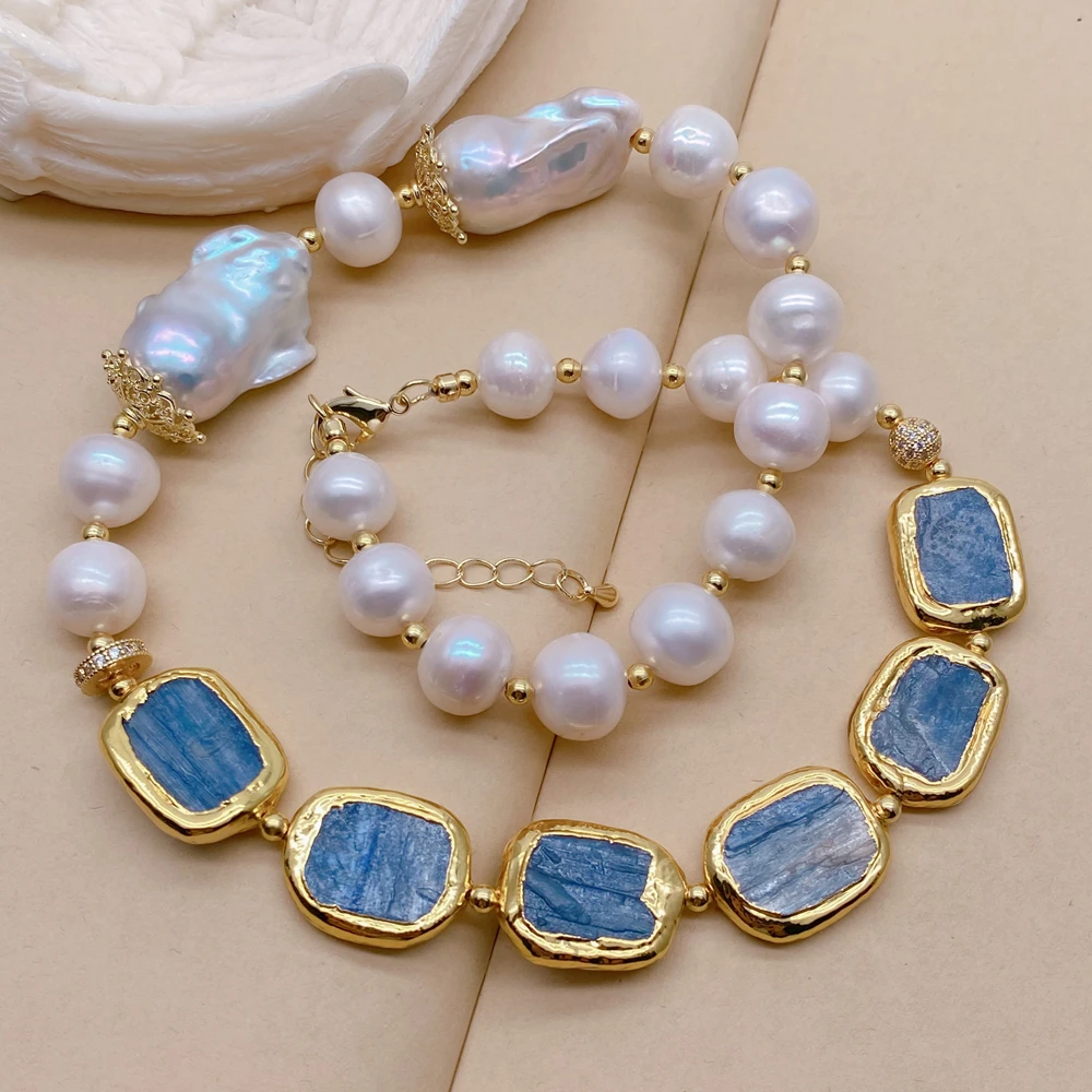 

Ожерелье из круглых жемчужин KKGEM, синий прямоугольный яшмовый жемчуг, белый жемчуг кеши, 10-11 мм