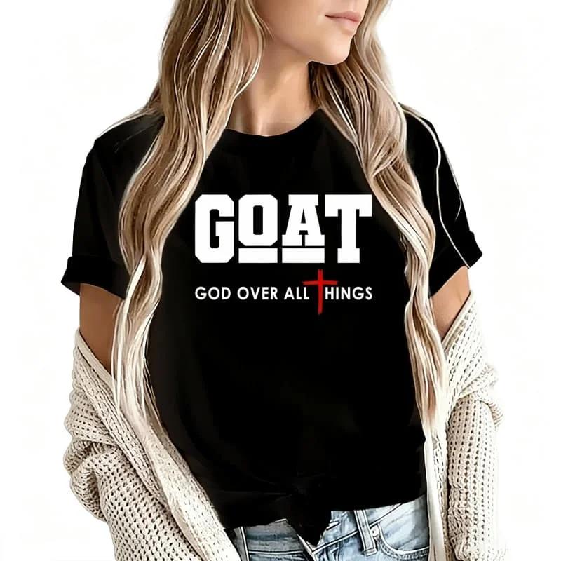 Goat God over All Things Women's T-Shirt 100% Cotton Funny Graphic Short Sleeve Tee Novelty Shirt Casual Crew Neck Top S-5Xl