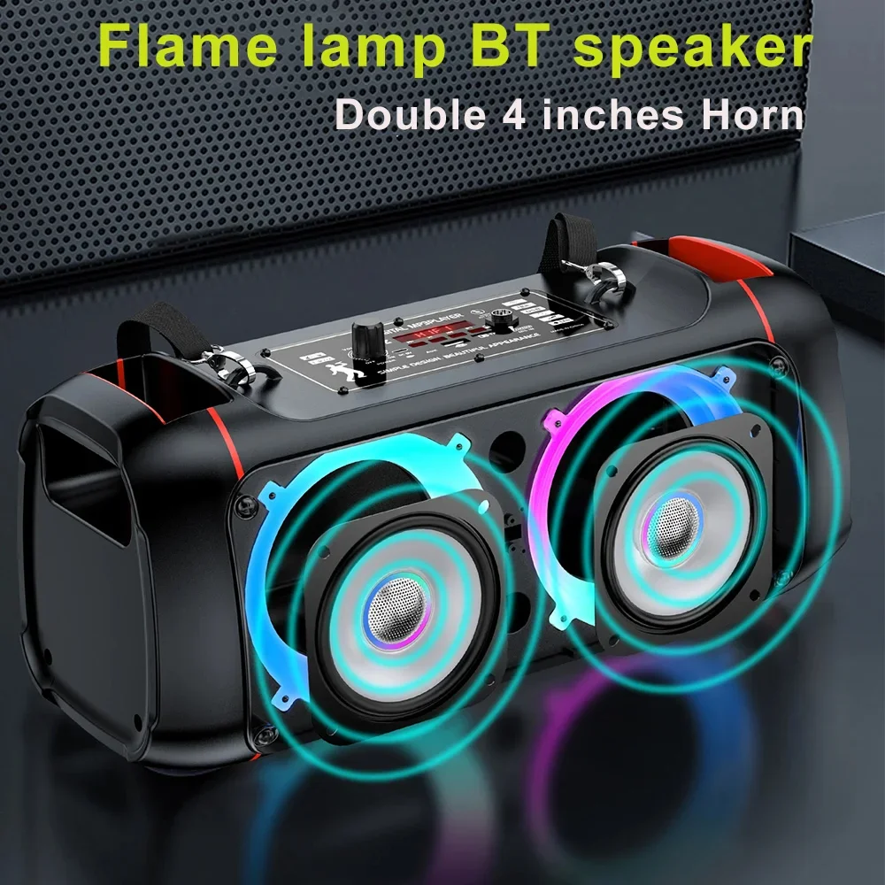 Outdoor Stereo Music Speaker Portable Karaoke Audio with Microphone Remote Control TF AUX FM Subwoofer Wireless BT Shocking Bass