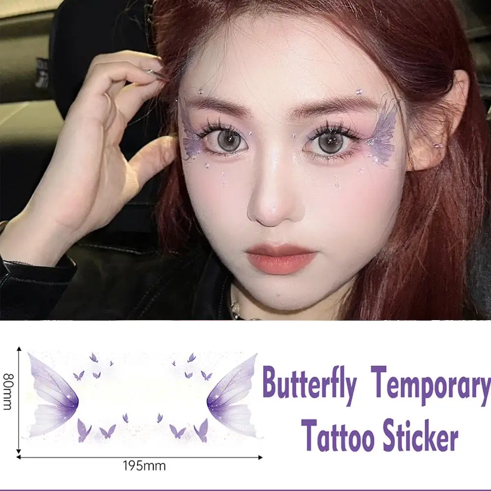 

1 шт. фиолетовые блестящие временные татуировки-наклейки 19,5*8 см глаза, лицо, тело, макияж, татуировки для музыкального фестиваля, вечеринки, сделай сам, наклейка