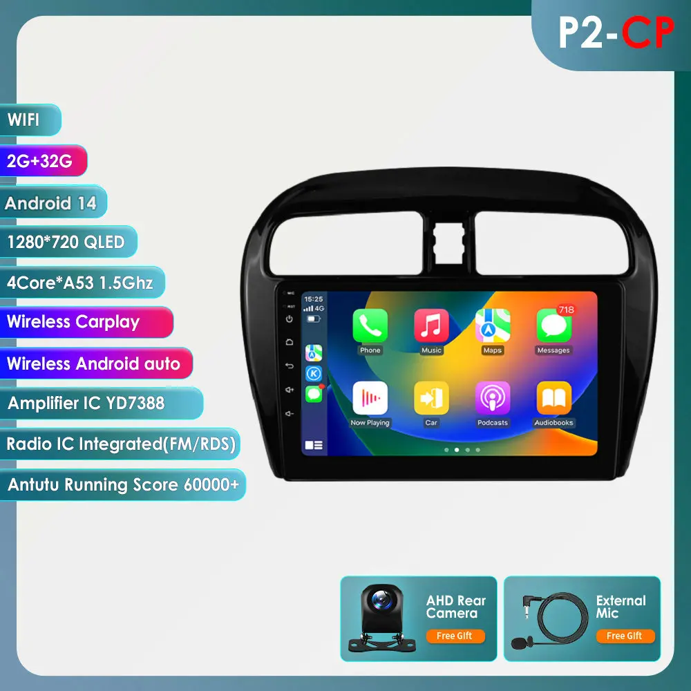 Hizpo Autoradio Carplay 4G AI Systemen Android Autoradio voor Mitsubishi Mirage/Space Star 2012-2023 multimedia Video Player GPS