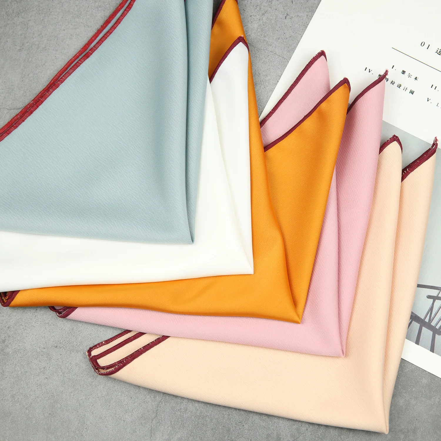 27cm Fashion Men's Suit Solid Color Pocket Square Gray Red White Handkerchif Simulated Silk Soft Towel Chest Accessories Hanky