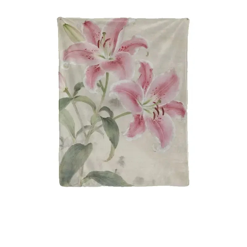 VIKAMA Pink Lily Tapestry Minimalist Flower Wall Hanging Elegant Floral Decor Polyester 2D Print Bedroom Living Room Cloth Art