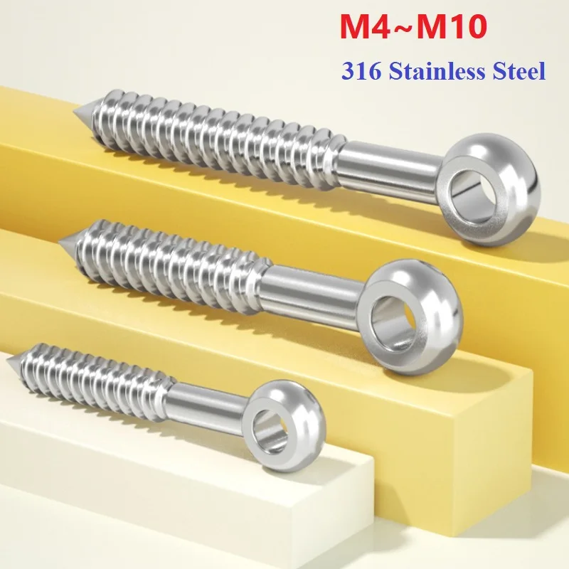 M4/M5/M6/M8/M10 316 Stainless Steel Eye Shape Screws Wood Terminal Ring Eyelet Hooks Self Tapping Wire Rope Accessories Screws