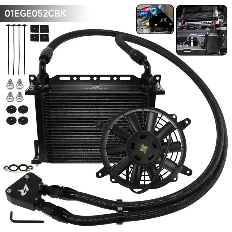 Black 22/25 Row Universal Oil Cooler Kit For Corvette C5 C6 C7 LS1 LS2 LS3 Adapter Cadillac Oil Line+7