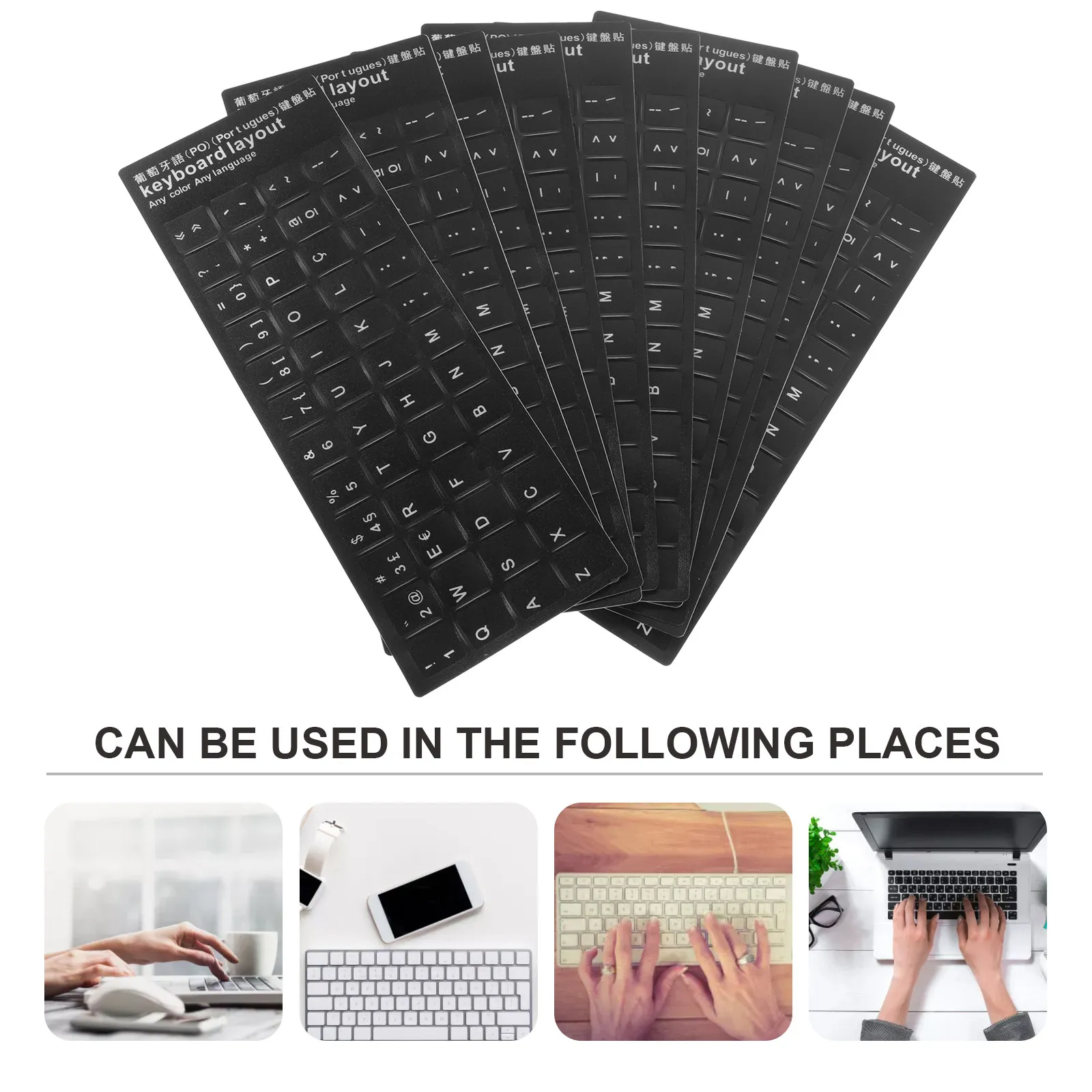 10Pcs Italian Language Keyboard Stickers Black Background White Letters Multi-Language Replacement Keyboard Skin Universal
