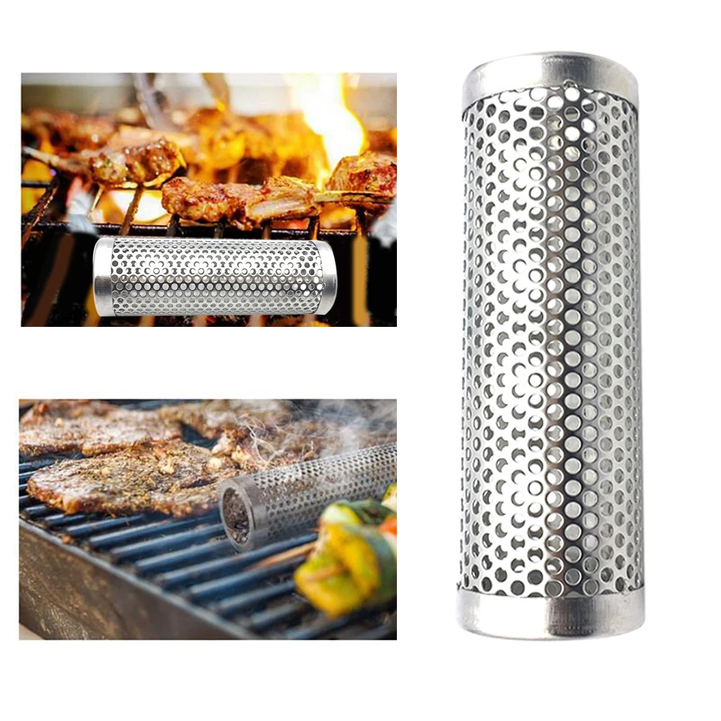 Stainless Steel BBQ Smoker Grill Tube Perforated Mesh Smoker Tube Filter Gadget Generator Pellet Smoking BBQ Accessories Tools