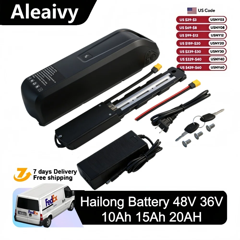 36V 48V 15Ah 20Ah Hailong Li-ion EBike Battery for 1000W 750W 500W Motor, 18650 Pack,Long Range Bicycle Battery,Fast Shipping