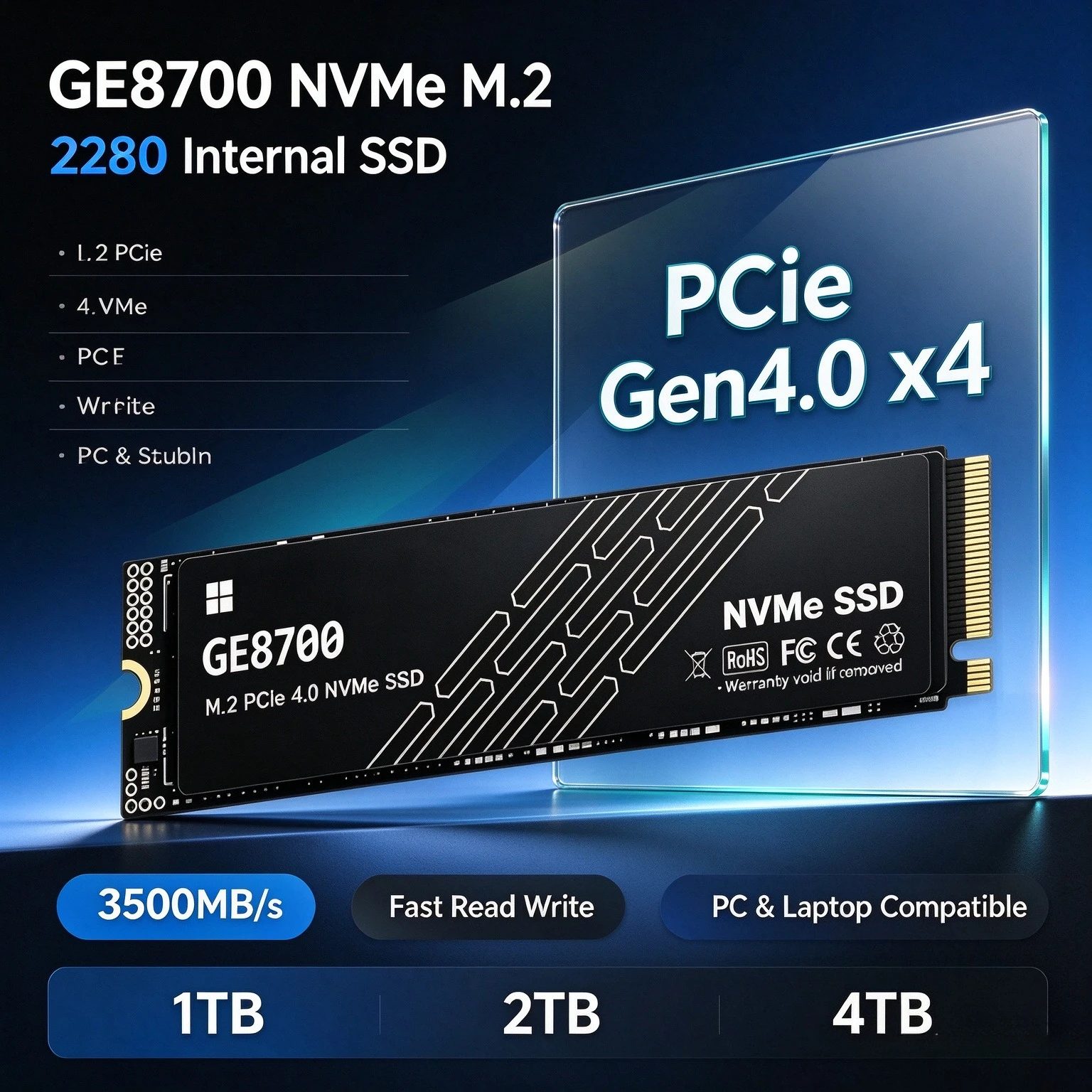 2026 NVMe M.2 1TB 2TB 4TB GE8700 SSD 3500MB/s M.2 2280 PCie Gen4.0x4 Internal Solid State Drives Disk for Laptop Desktop