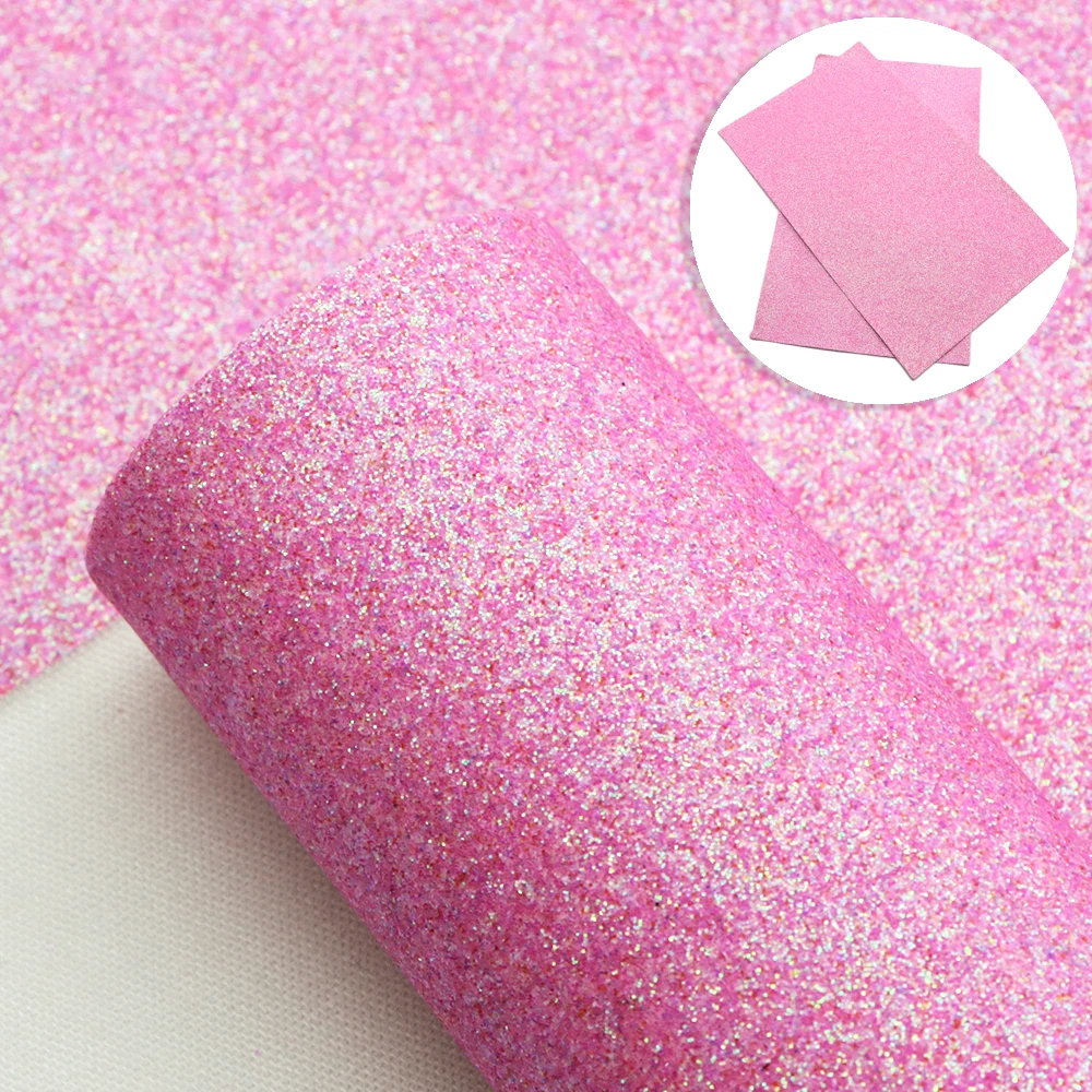 Shimmer Fine Glitter Faux Leather Sheets Candy Solid Color Synthetic Leather Fabric Roll for DIY Earrings Hair Bows Crafts