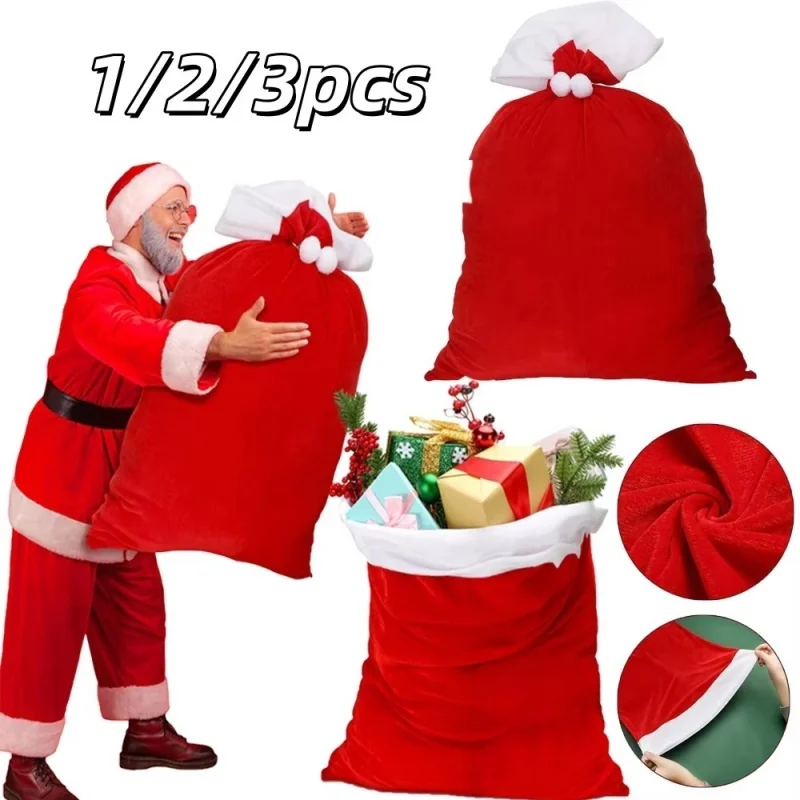 1/2/3pcs Santa Claus Gift Bag with Pompom 70x50cm Red Velvet Candy Bag Christmas Gift Bags Christmas Gift Box New Year Decora