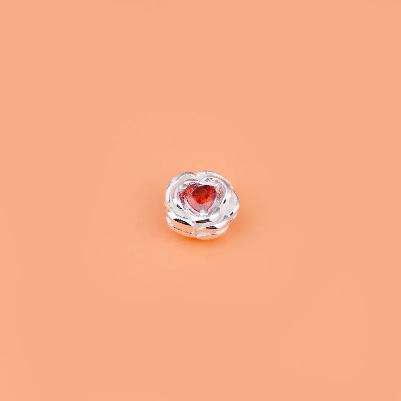 S925 Sterling silver microinset zircon colored rose beads handmade DIY bracelet necklace jewelry accessories for women