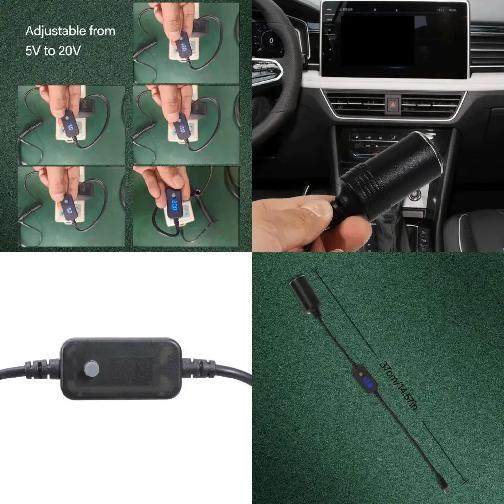 193A Adjustable Voltages USB C to Cigarettes Socket Converters Cable 5V to 20V