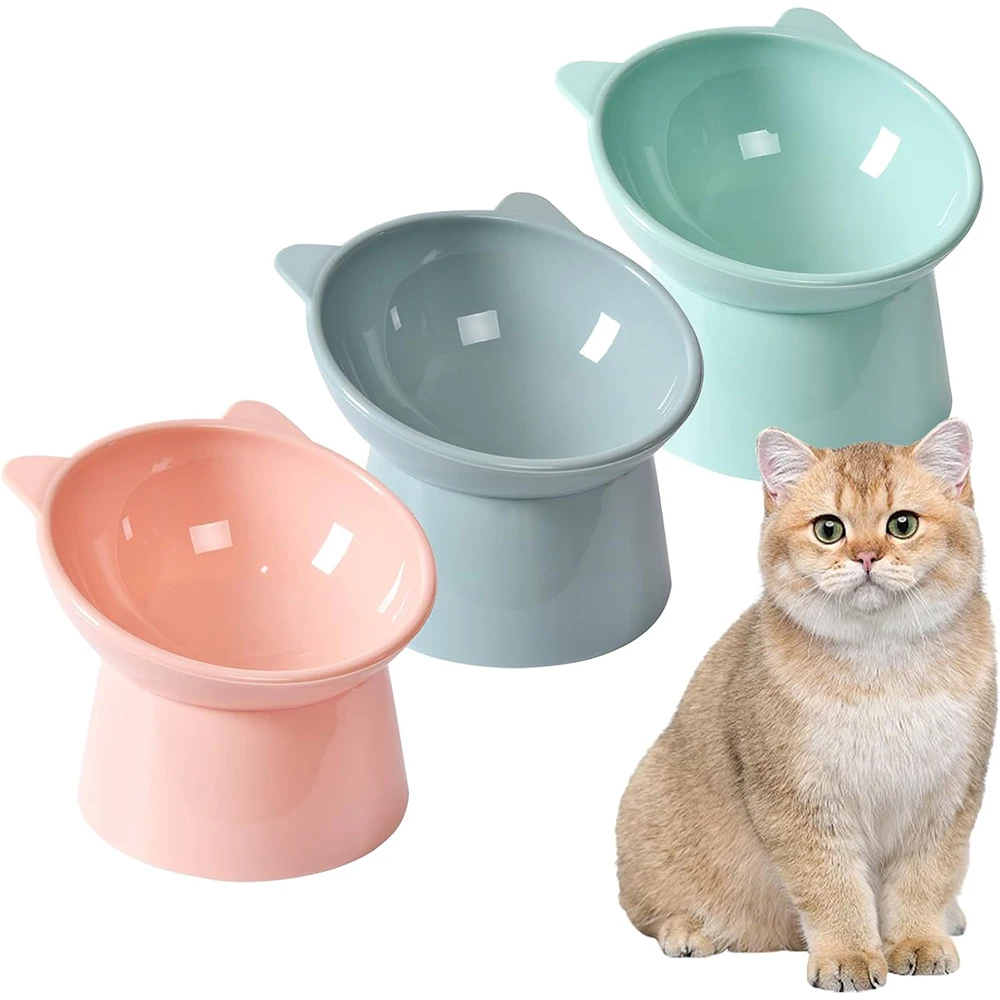 Tigela Elevada para Gatos e Cães com Proteção para o Pescoço e Antiasfixia para Ração e Água