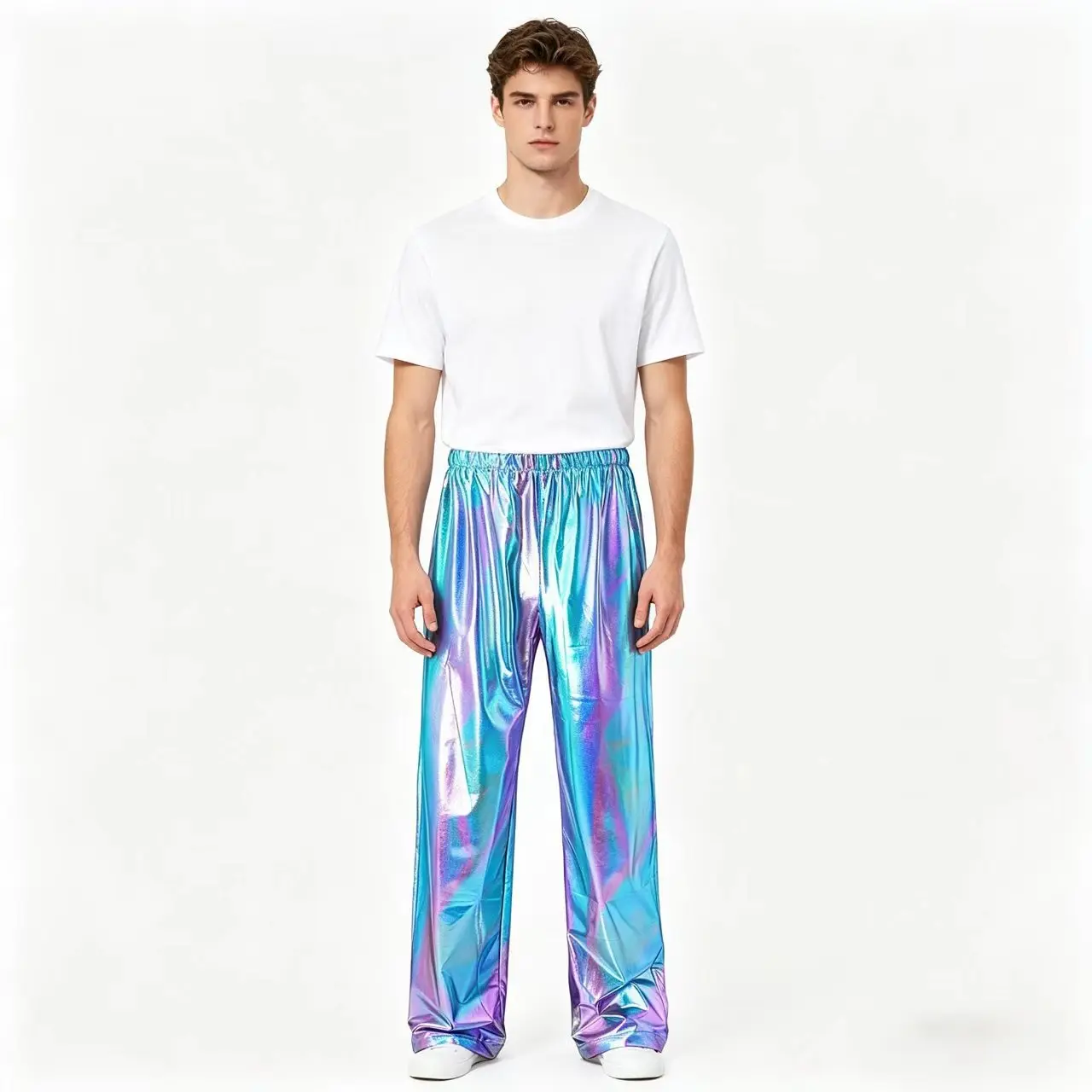 Men's Metal Shiny Personality Men's Pants Stage Performance Party Yoga Casual Straight Pants