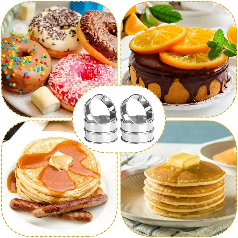 2pcs Stainless Steel Double Rolled Baking Circle Tart Ring Fruit Pie Cake Cookie Molds 10cm 8cm for Kitchen Biscuit Pastry