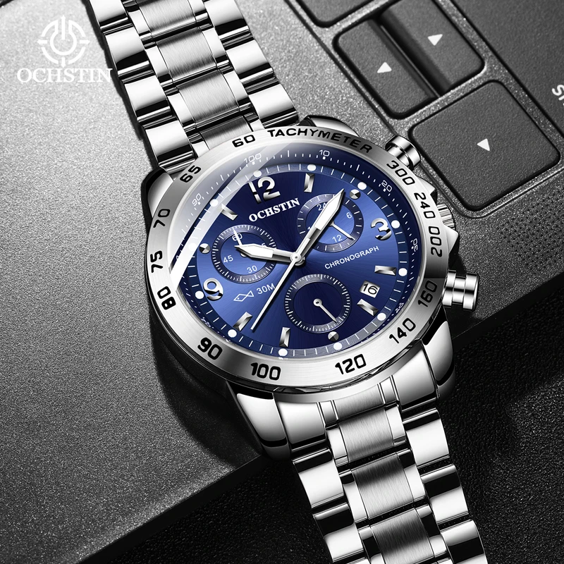 OCHSTIN Man Durable Seamless Steel Bracelet Wristwatch Men's Accurate Multifunctional Quartz Classic Aviator Wristwatch Male
