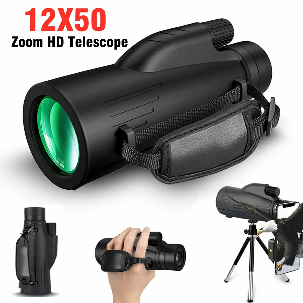 12X50 ポータブルズーム HD 5000M 望遠鏡折りたたみ長距離強力な望遠鏡狩猟スポーツアウトドアキャンプ旅行
