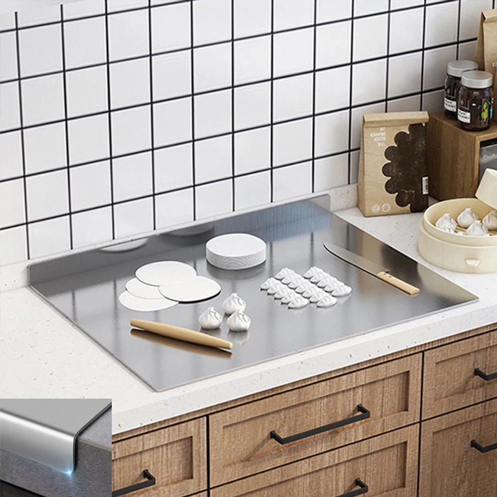 Multifunktionales L-förmiges Edelstahl-Schneidebrett mit Doppelplatte, Großes Knetbrett für Küche, Backen und Obstschneiden