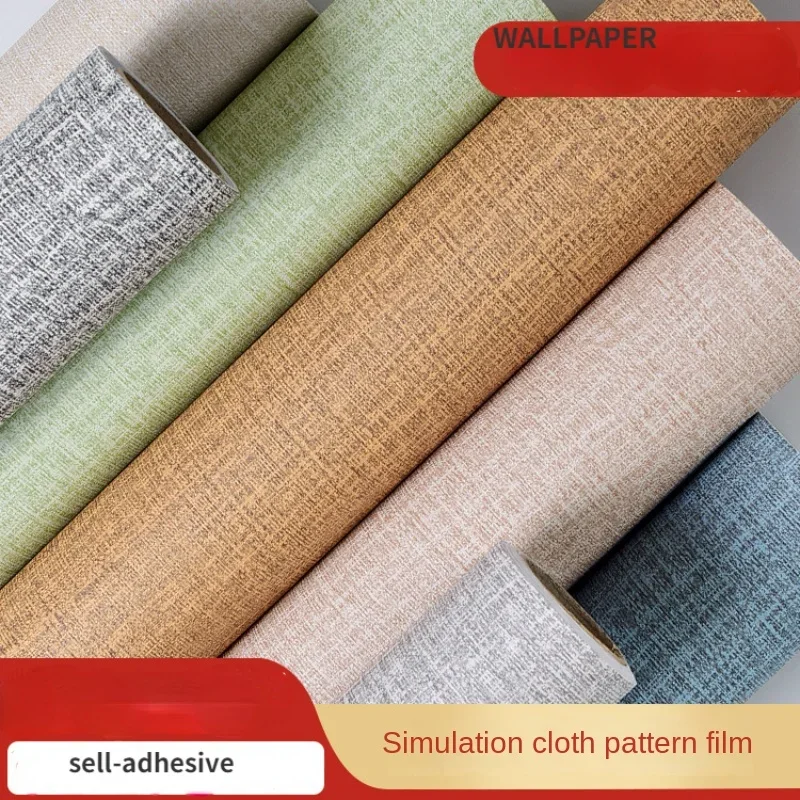 Wallpaper Self-adhesive Imitation Linen Texture Living Room Bedroom Solid Color Renovation Home Wall Decoration  Sticker Wall