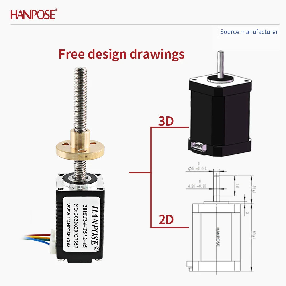 NEMA8 20HT34 0.8A Miniature screw stepper motor 304 stainless steel trapezoidal screw trapezoidal thread two-phase four wire
