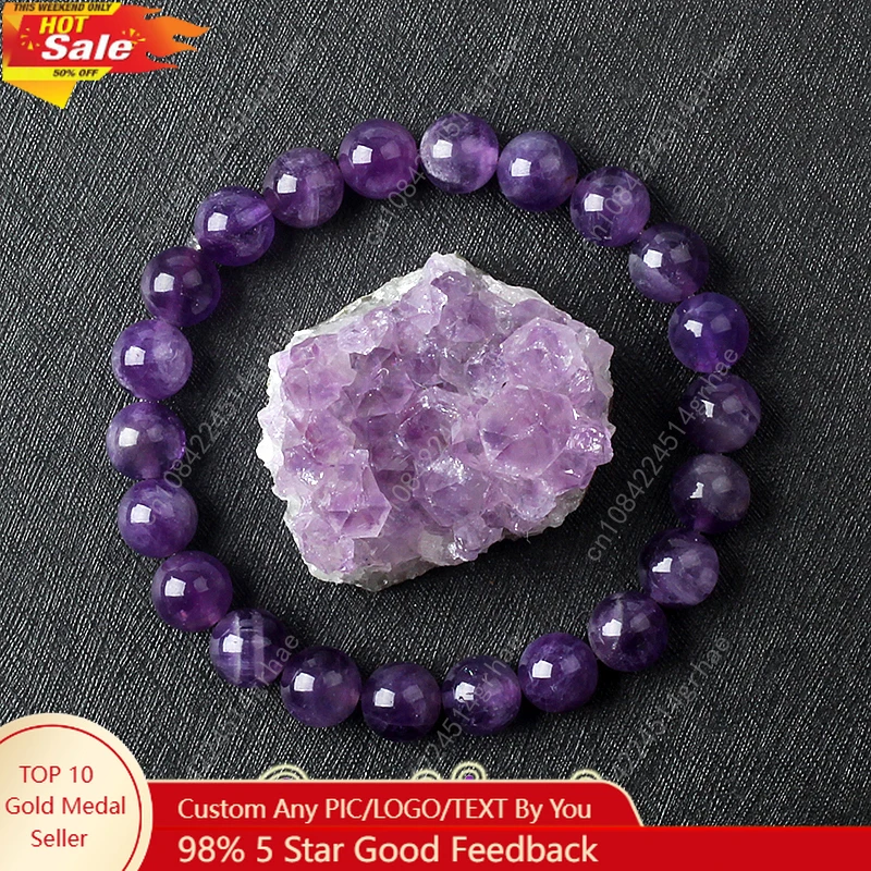 

Geniune Amethyst Natural Crystal Bracelet for Women Pulsera Amethust Bracelet Made of Real Natural Stone Beads Body-Purifying
