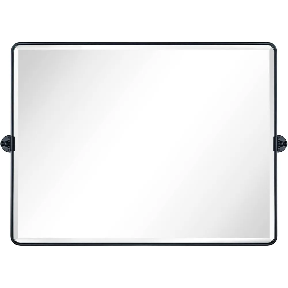 

40x30 "black slanted bathroom vanity mirror, metal frame rectangular, horizontal slanted beveled vanity mirror