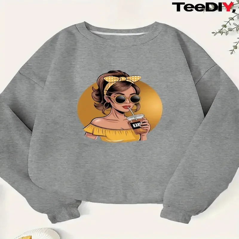 

Autumn Winter Female Sweatshirt Clothes Women Plus Size Geometric Print Long Sleeve Round Neck Machine Washable Fashionable Top