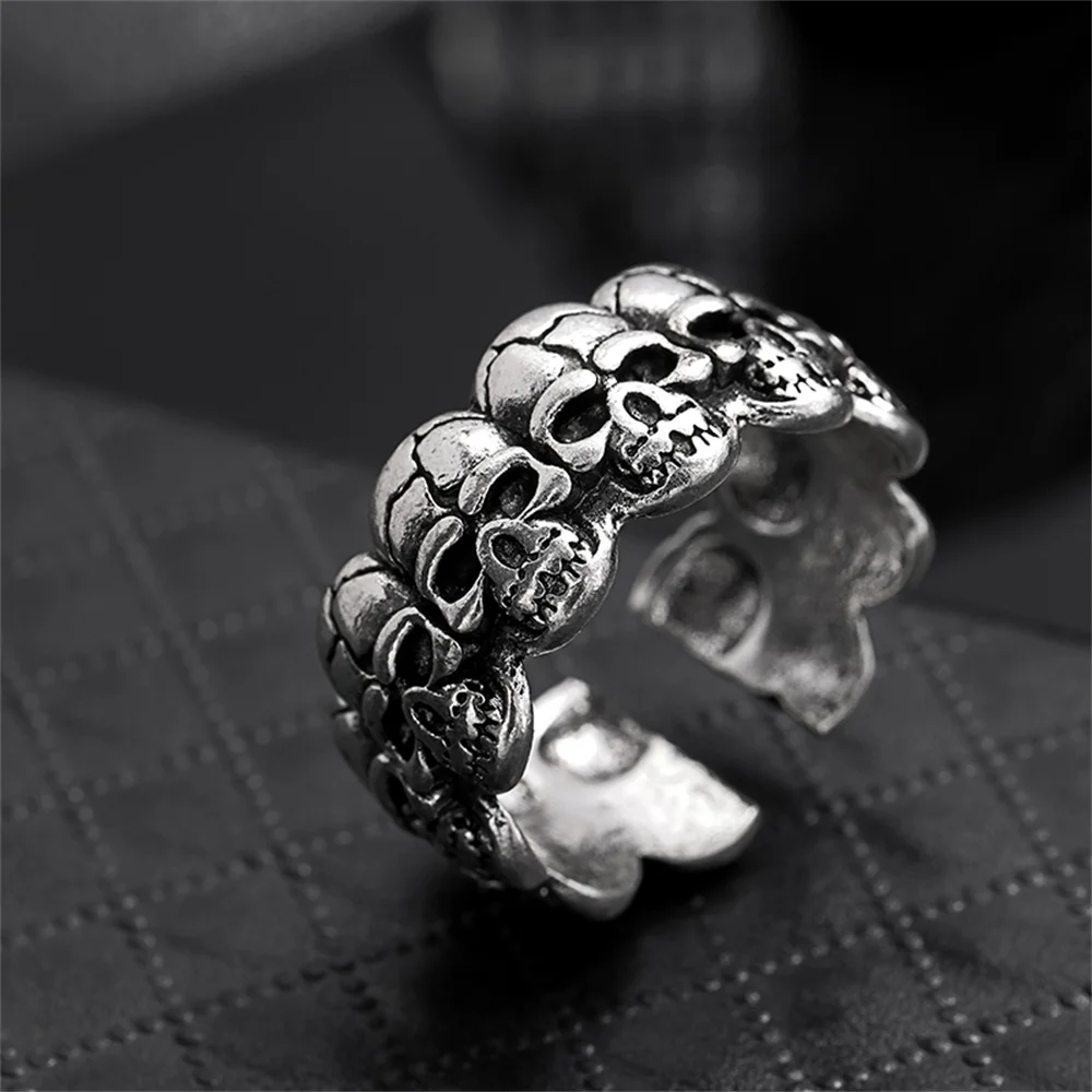 Punk Skull-shaped Trend Ring For Men And Women Personality Adjustable Retro Style Animal Pattern Ring Jewelry Accessories Gifts