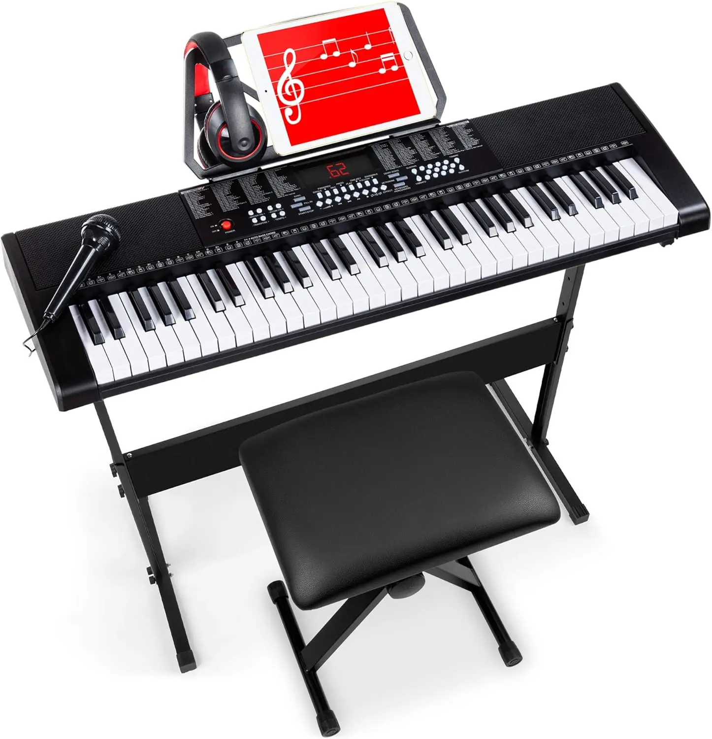 Products 61-Key Electronic Keyboard Piano Portable Electric Keyboard Complete Beginner Set w/LED Screen, Stand, Benc