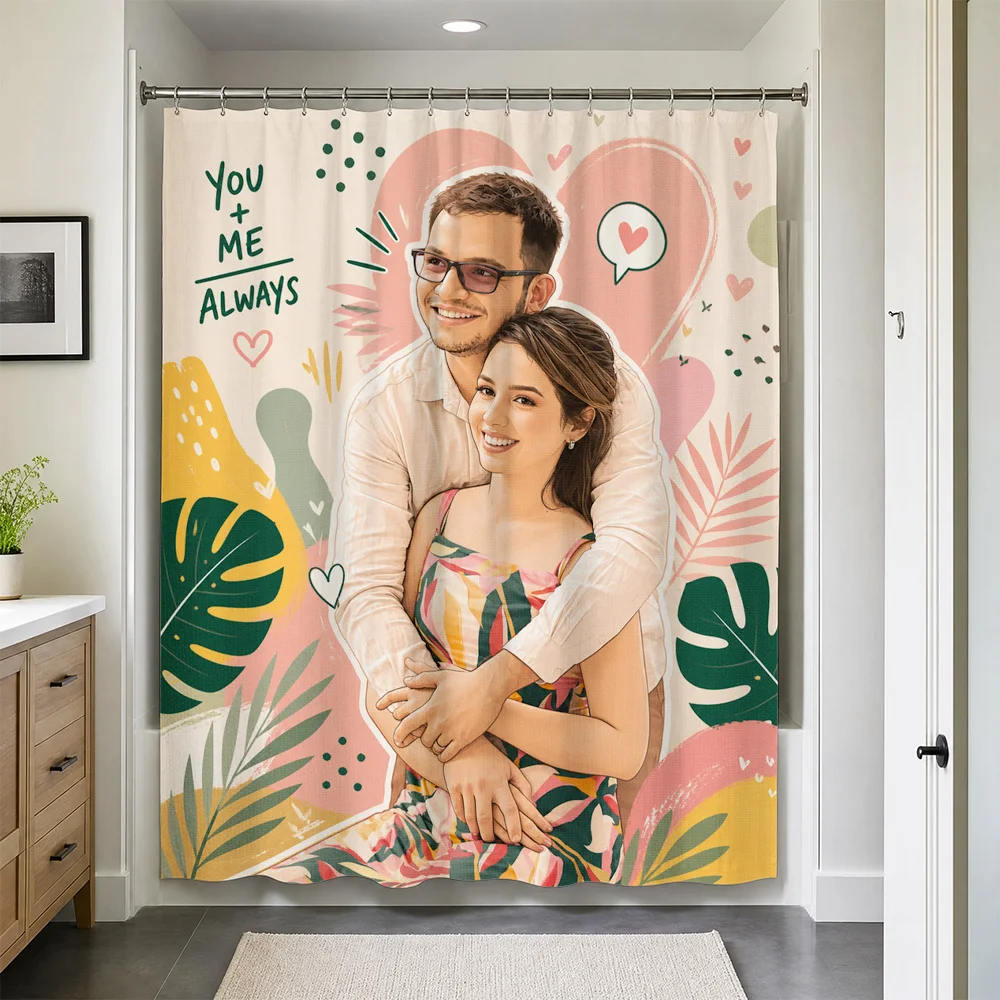 Waterproof Shower Curtain Tropical Couple Art Bathroom Decor Curtains Liner Romantic Aesthetic Master Bathroom Curtain Gift Idea