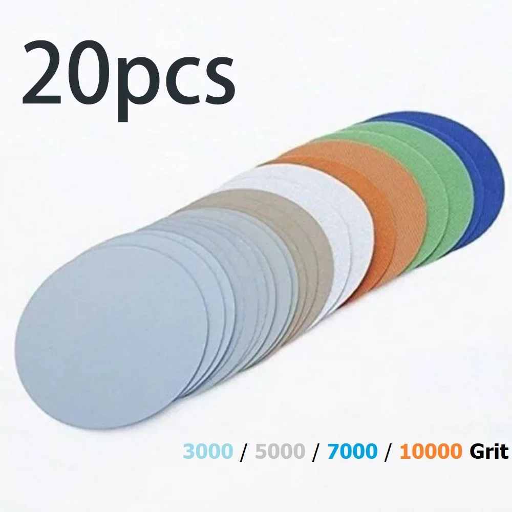 20-Pack 125mm/5in Ho Ok And Loo P 3000/5000/7000/10000 Grit Round Sandpaper Sanding Disc Sanding Sandpaper Sanding Disc