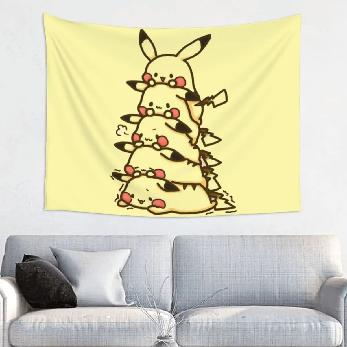 Custom P-Pikachus Harajuku Tapestry Home Decor Hippie Wall Hanging Video Game Tapestries for Living Room