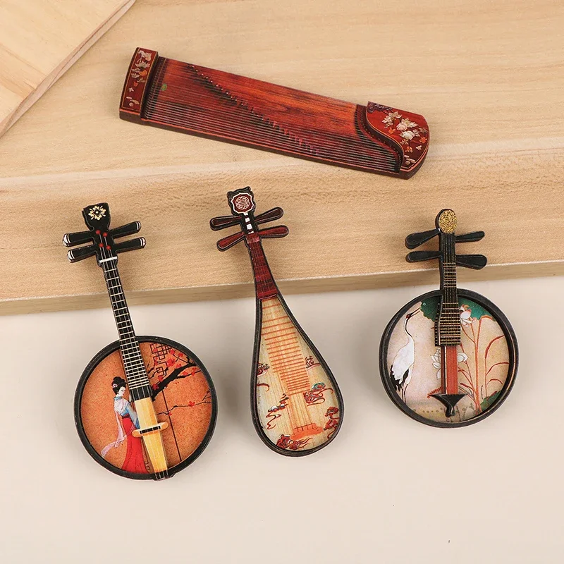 1:12 casa de bonecas pipa guzheng guqin modelo casa de bonecas mini estatuetas instrumento musical nacional decoração casa artesanato ornamento
