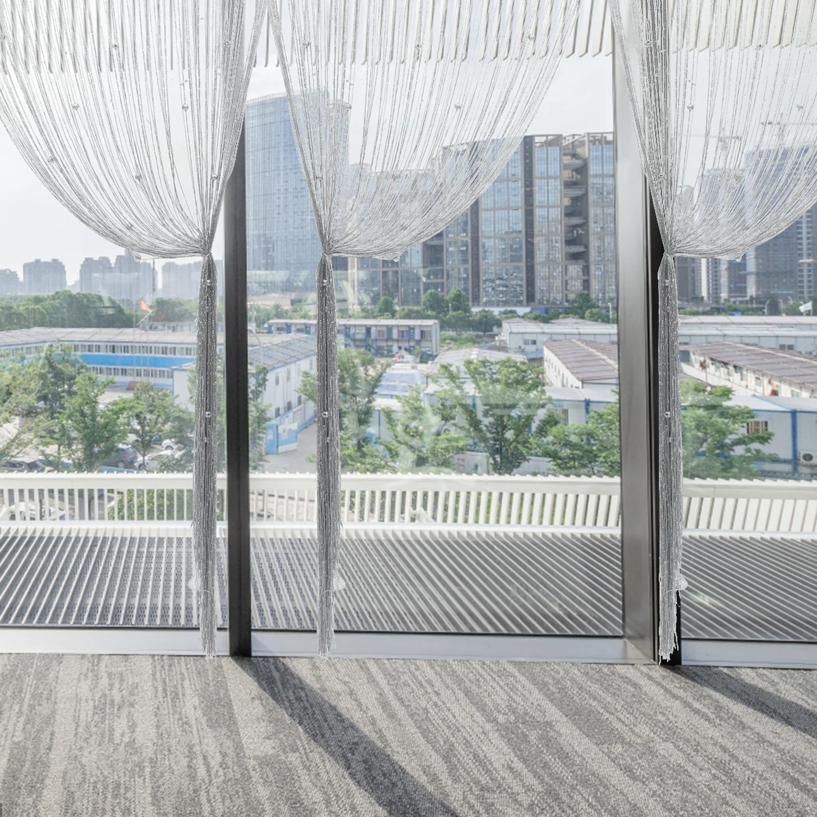 

Mosquito-proof Lace Door Curtain Silver Grey Tape No Hole Summer Home Decor Fly Screens Room Divider Curtains String Panel