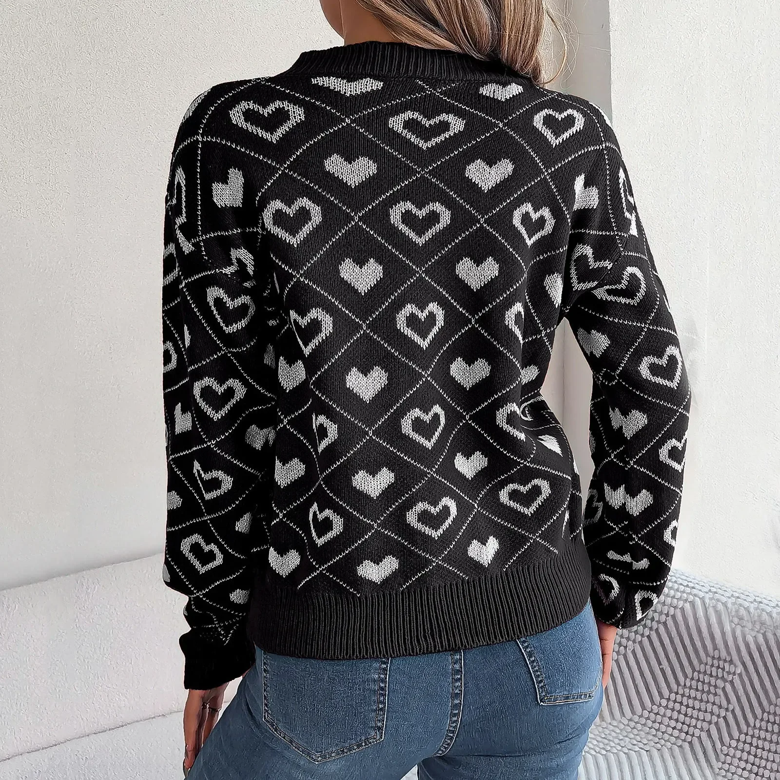 2023 New Style Autumn Winter Loose Sweater Women Heart Cotton Fashion Women Pullovers Female V-Neck Sweaters Top Female Outfit