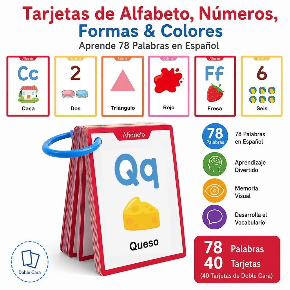 

Spanish Alphabet Numbers Colors Shapes Flashcards for Kids Homeschool Learning Spanish Language Educational Cognitive Cards
