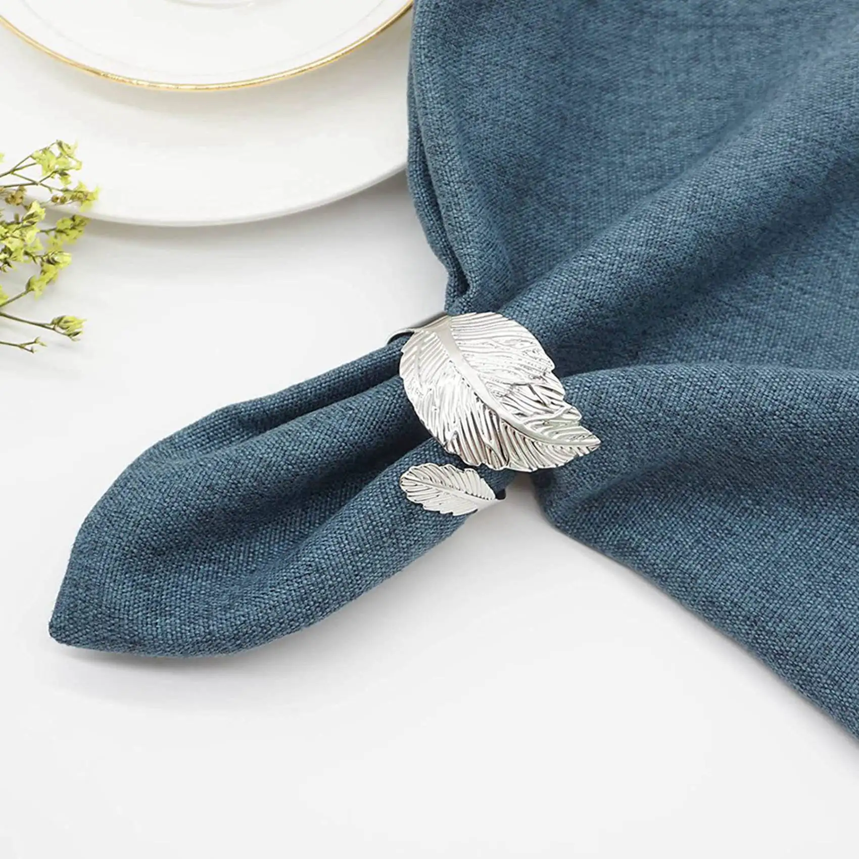 A53Q-Leaf Napkin Rings Set Of 12,Leaves Napkin Rings For Table Setting,Metal Leaf Napkin Holder Rings Silver