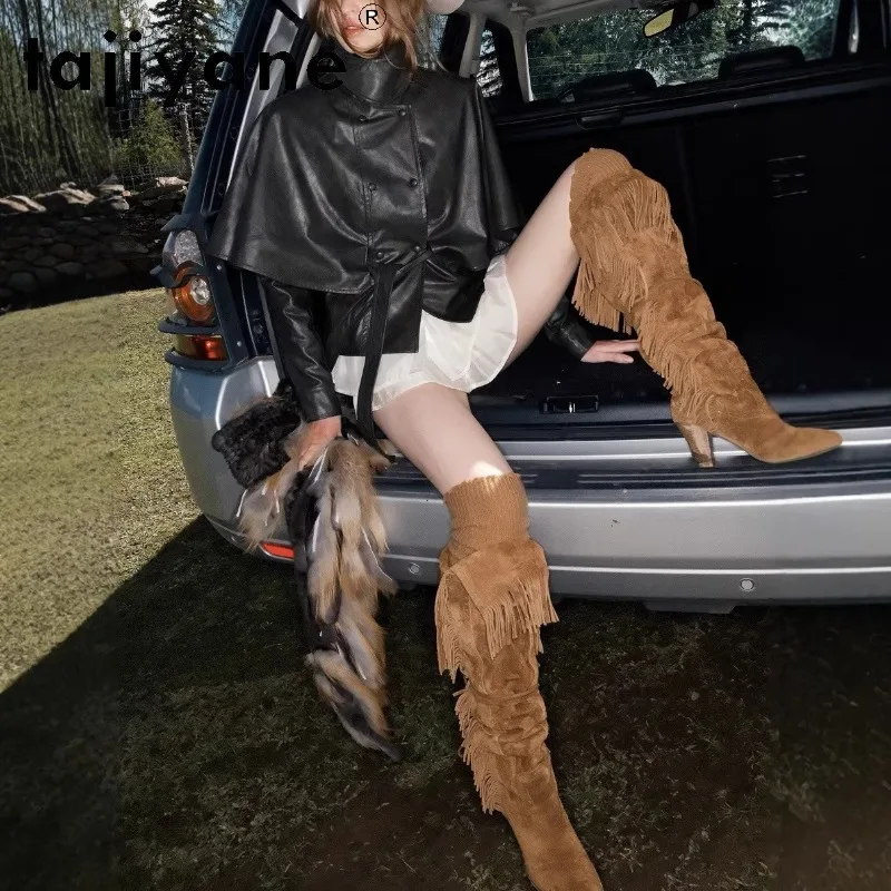 TAJIYANE Genuine Leather Jacket Women Stand Collar Cape Jackets Vegetable Tanned Sheepskin Outerwear Belted Short Trench Coat