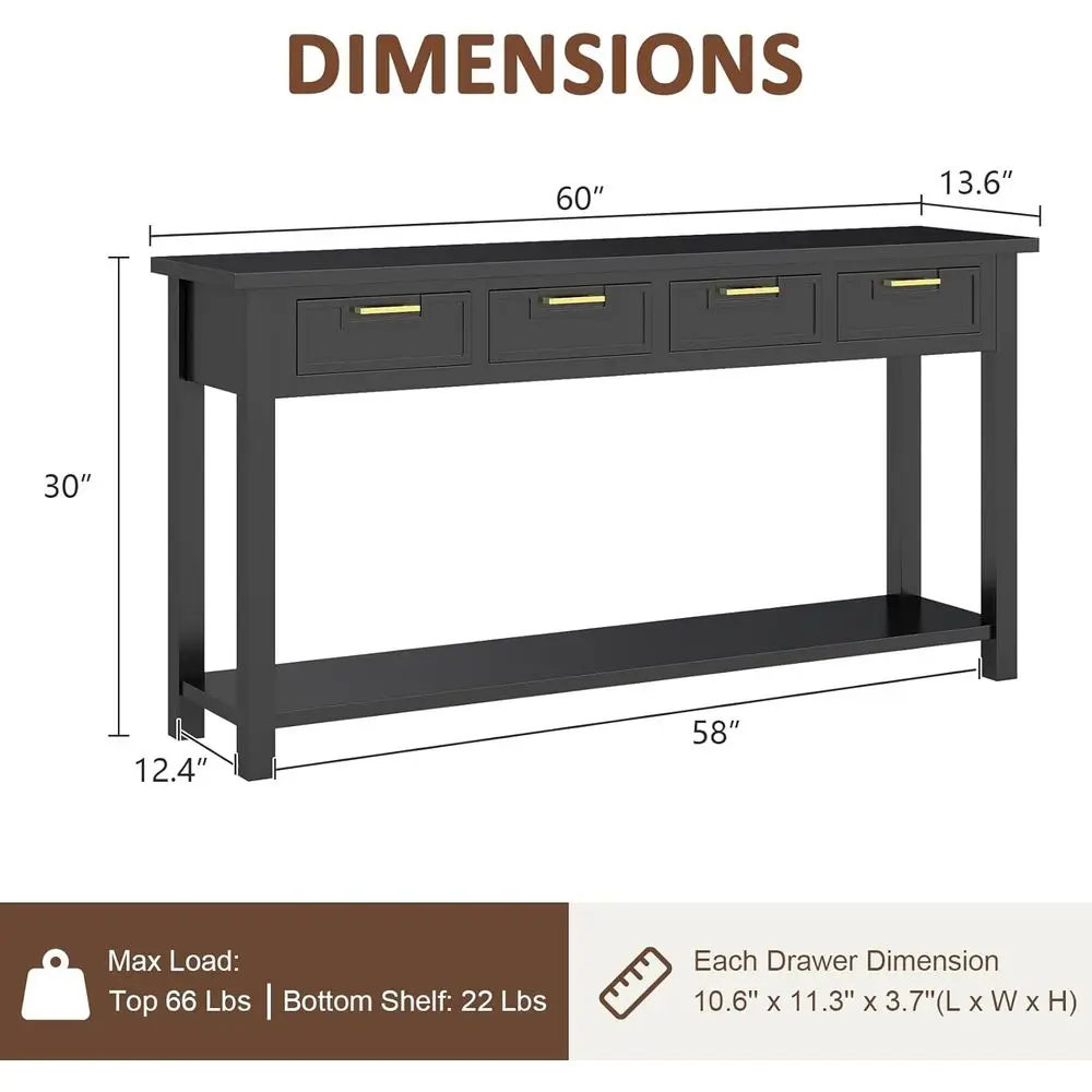 60 Inch ole Table w/4 Ders and Bottom Shel or Entryway