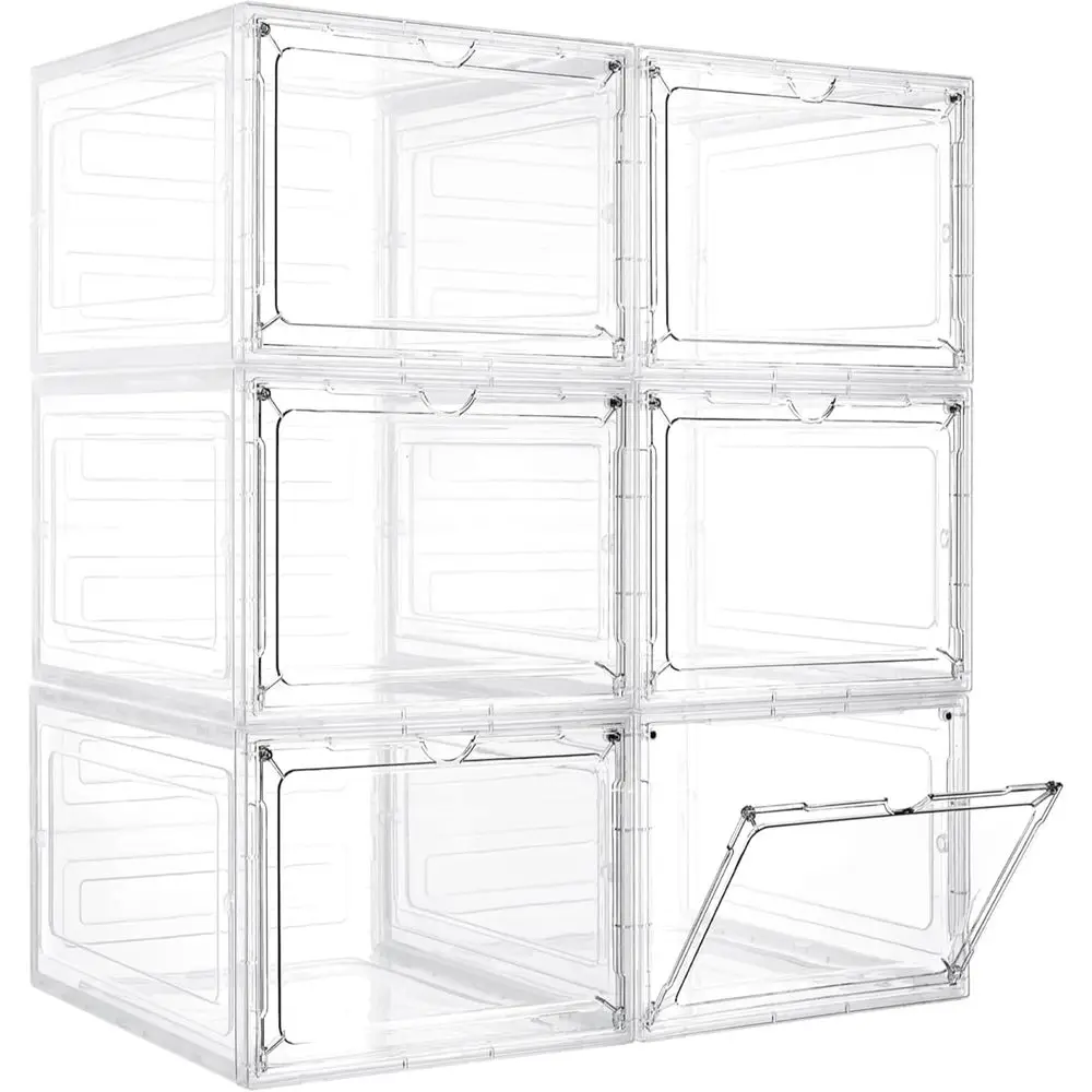 

6-Pack Clear Plastic Storage Bins with Magnetic Acrylic Doors, 19 Qt Stackable Containers for Home and Office Organization