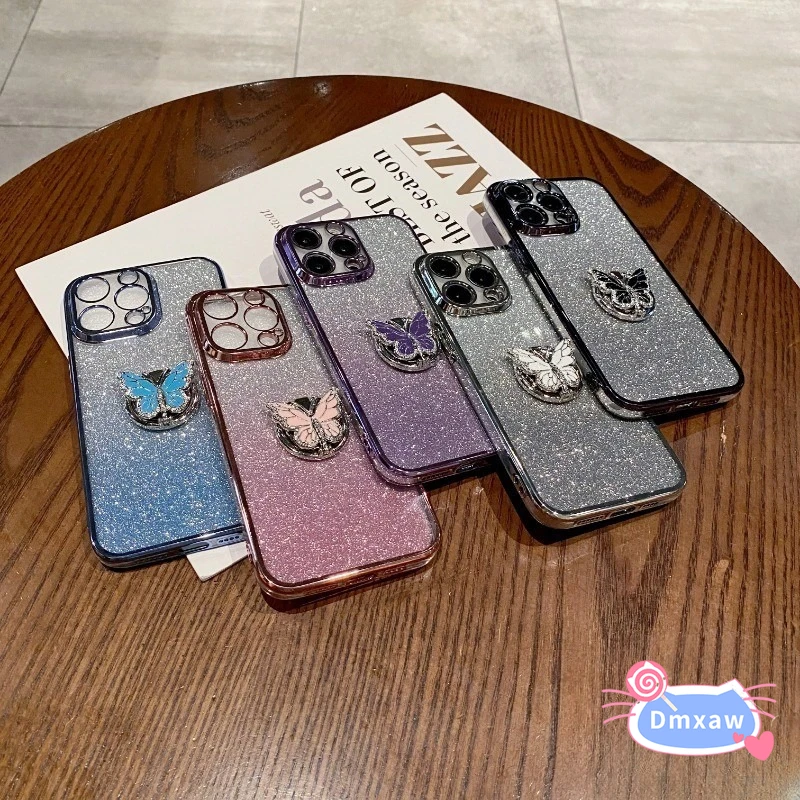 For Vivo Y36 4G 5G Y27 Y78+ V29 Lite Y83 Y81 Y85 V9 Y91C Y93 Y1S Y95 Phone Case Butterfly Ring Holder with Glitter Back Cover