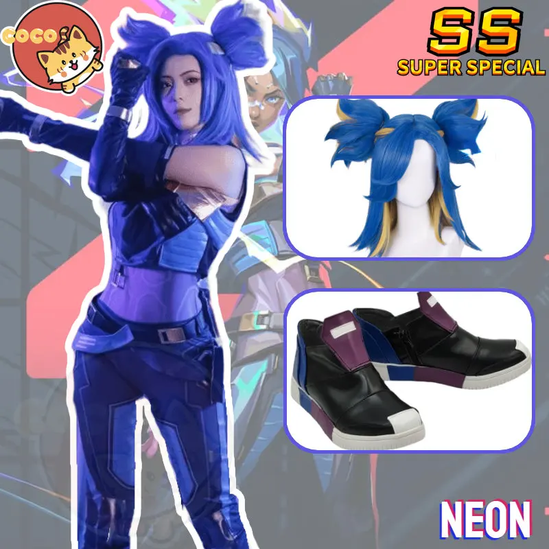 

CoCos-SS Game Valorant Neon Cosplay Costume Game Blue and Purple Costume Halloween Party Outfit Full Set Wig and Shoes